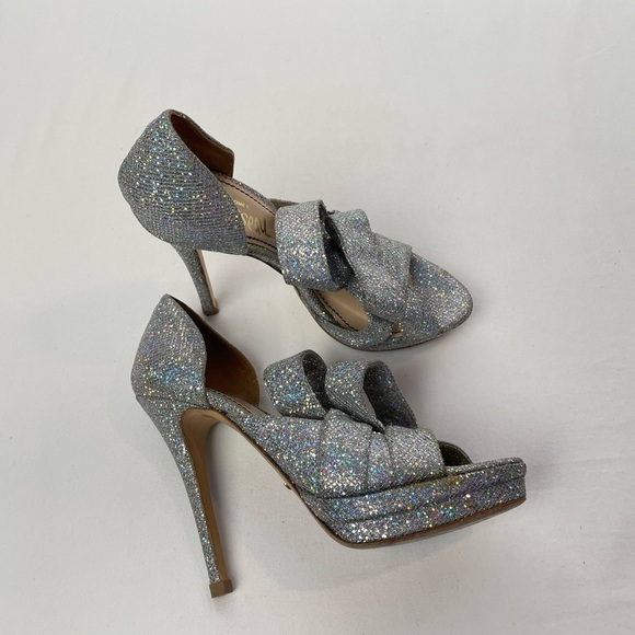 Jerome C. Rousseau Kier Iridescent Glitter Platform Sandals in Silver Size 6 - Picture 2 of 8